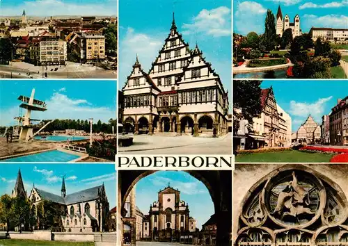 AK / Ansichtskarte 73934173 Paderborn Stadtansicht Freibad Hoher Dom Rathaus Marktkirche Paderanlage Marienplatz Hasenfenster