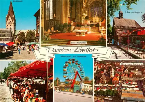 AK / Ansichtskarte 73934244 Paderborn Domplatz Liborifestaltar Pottmarkt Riesenrad Blick vom Domturm