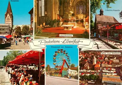 AK / Ansichtskarte  Paderborn Domplatz Liborifestaltar Pottmarkt Riesenrad Blick vom Domturm