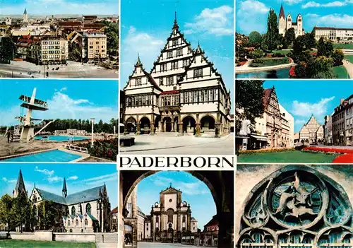 AK / Ansichtskarte 73934245 Paderborn Stadtansicht Freibad Hoher Dom Rathaus Marktkirche Paderanlage Marienplatz Hasenfenster