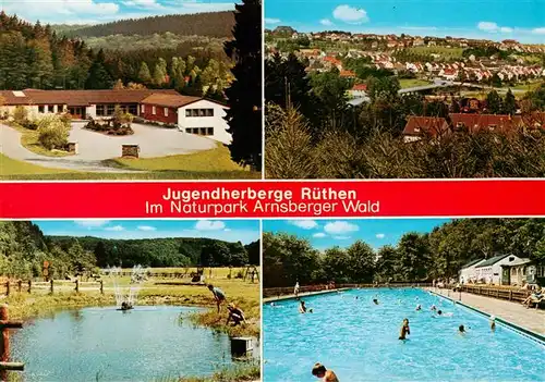 AK / Ansichtskarte 73934255 Ruethen_Moehne Jugendherberge Ruethen im Naturpark Arnsberger Wald Panorama Freibad