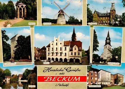 AK / Ansichtskarte 73934260 Beckum__Westfalen Ehrenmal Windmuehle Landratsamt Liebfrauenkirche Rathaus Stephanus Kirche Westpark Elisabeth Hospital