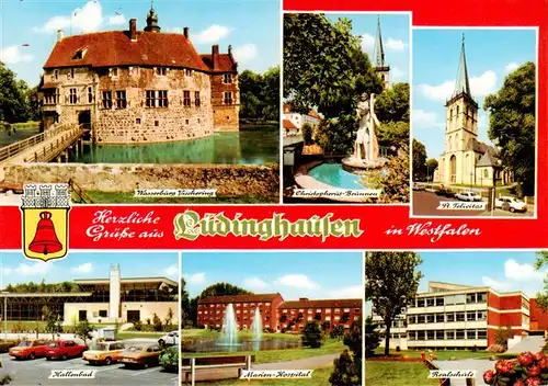 AK / Ansichtskarte  Luedinghausen Wasserburg Vischering Christophorus Brunnen St Felicitas Hallenbad Marien Hospital Realschule