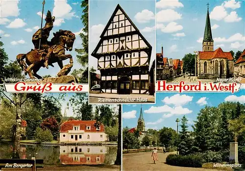 AK / Ansichtskarte 73934302 Herford Wittekind Denkmal Riemenschneider Haus Neuer Markt Kirche Am Bergertor Wilhelmsplatz