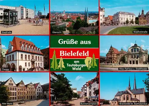 AK / Ansichtskarte  Bielefeld Stadthalle uebersicht Waldhofstrasse Theater Altes Rathaus Stadttheater Alter Markt Bunnemannplatz Brackwede St Bartholomaeus