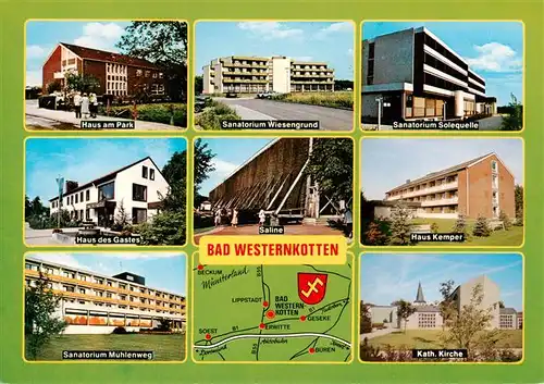 AK / Ansichtskarte 73934510 Bad_Westernkotten Haus am Park Sanatorium Wiesengrund Sanatorium Solequelle Haus des Gastes Saline Haus Kemper Sanatorium Muehlenweg Kath Kirche