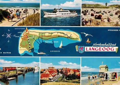 AK / Ansichtskarte 73934526 Langeoog_Nordseebad Strand MS Langeoog Strand Hafen Ortsblick Strandhuette