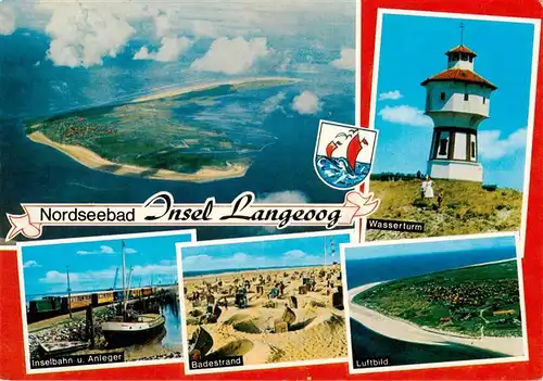 AK / Ansichtskarte  Langeoog_Nordseebad Fliegeraufnahmen Wasserturm Inselbahn Anlager Badestrand