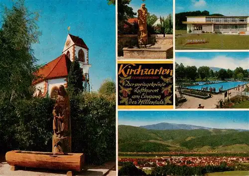 AK / Ansichtskarte 73934564 Kirchzarten Kirche Brunnen Kurhaus Schwimmbad Panorama