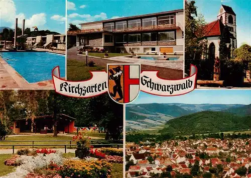 AK / Ansichtskarte 73934573 Kirchzarten Schwimmbad Kurhaus Burg Camping Panorama