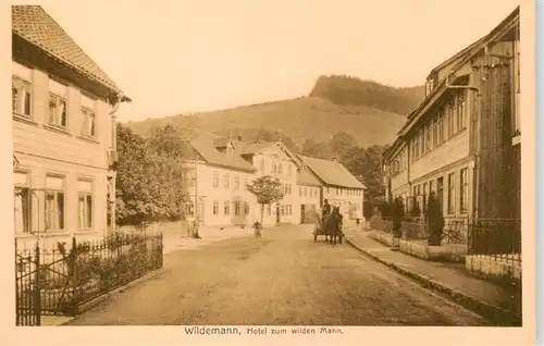 AK / Ansichtskarte 73934633 Wildemann_Harz Hotel zum wilden Mann Pferdefuhrwerk