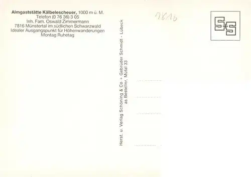 AK / Ansichtskarte  Muenstertal__Schwarzwald Almgaststaette Kaelbelescheuer