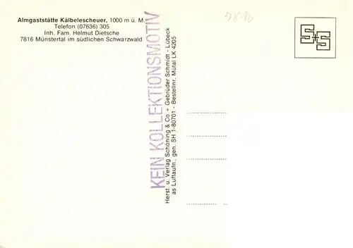 AK / Ansichtskarte 73934732 Muenstertal__Schwarzwald Almgaststaette Kaelbelescheuer mit Belchenblick
