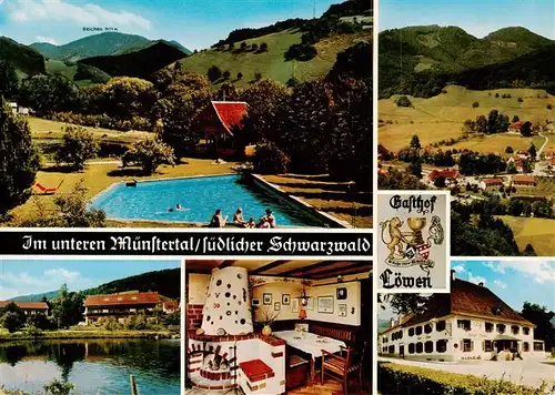 AK / Ansichtskarte 73934754 Untermuenstertal Schwimmbad Gasthof Loewen Panorama Gaststube Gondelteich