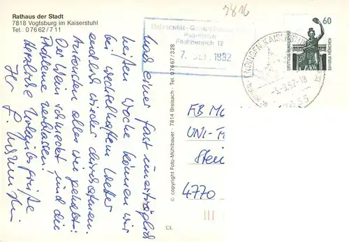 AK / Ansichtskarte  Vogtsburg_Kaiserstuhl Rathaus der Stadt