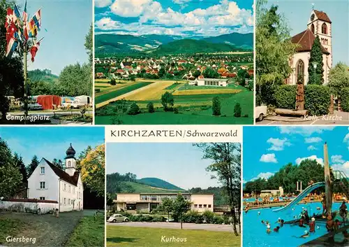 AK / Ansichtskarte 73934764 Kirchzarten Campingplatz Panorama Kath Kirche Giersberg Kurhaus Schwimmbad
