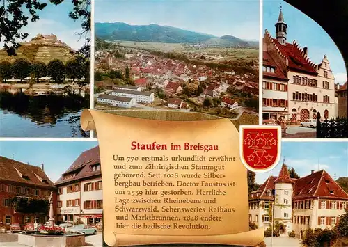 AK / Ansichtskarte  Staufen__Breisgau Burgruine Fliegeraufnahme Rathaus Marktplatz