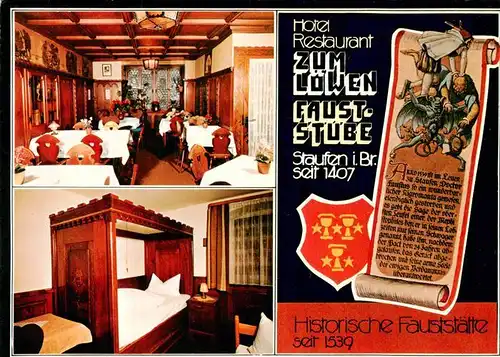 AK / Ansichtskarte 73934854 Staufen__Breisgau Hotel Restaurant Zum Loewen Fauststueble Zimmer