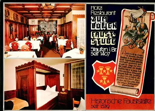 AK / Ansichtskarte  Staufen__Breisgau Hotel Restaurant Zum Loewen Fauststueble Zimmer