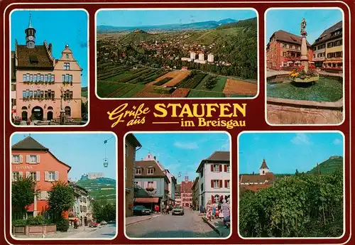 AK / Ansichtskarte 73934906 Staufen__Breisgau Rathaus Fliegeraufnahme Brunnen Hauptstrasse Kirche