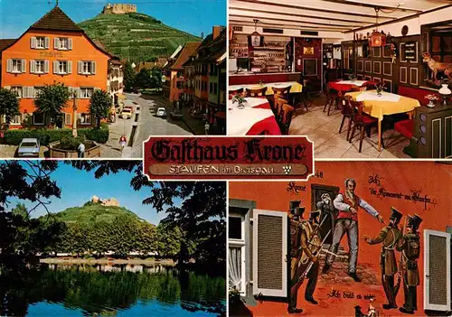 AK / Ansichtskarte  Staufen__Breisgau Gasthaus Krone Gastraum Stadtsee Burgruine