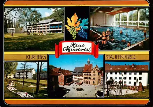 AK / Ansichtskarte 73934919 Staufen__Breisgau Haus Muenstertal Kurheim Hallenbad Minigolf Rathaus Spielplatz