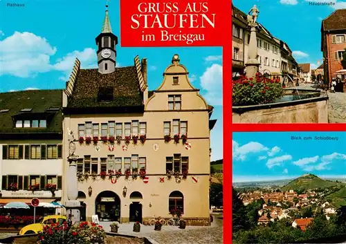 AK / Ansichtskarte 73934942 Staufen__Breisgau Rathaus Brunnen Schlossbergblick