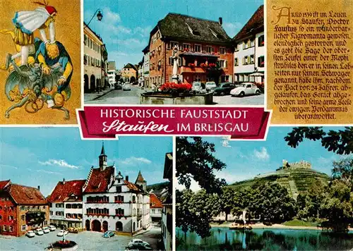 AK / Ansichtskarte 73934943 Staufen__Breisgau Gasthaus Loewen Rathaus Stadtsee Burgruine