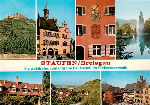 AK / Ansichtskarte  Staufen__Breisgau Burgruine Rathaus Gasthaus Loewen Stadtsee Panorama Marktplatz