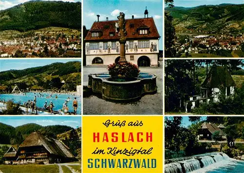 AK / Ansichtskarte  Haslach_Kinzigtal Panorama Schwimmbad Schwarzwaldhaus Rathaus Kapelle Kinzigpartie