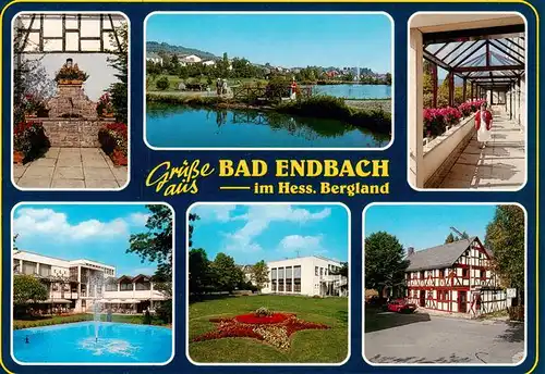 AK / Ansichtskarte 73935025 Bad_Endbach Brunnen Seepartie Kurhaus Park Fachwerkhaus