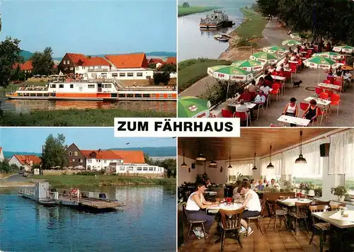 AK / Ansichtskarte 73935104 Oedelsheim_Oberweser Cafe Restaurant Zum Faehrhaus Faehre Terrasse Gastraum