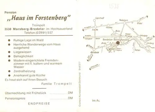 AK / Ansichtskarte 73935110 Bredelar Pension Haus im Forstenberg Gastraeume
