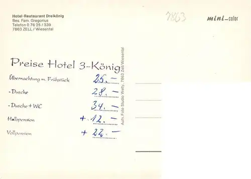 AK / Ansichtskarte  Zell_Wiesental Hotel Restaurant Dreikoenig