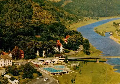 AK / Ansichtskarte  Karlshafen_Bad Mineral Schwimmbad Fliegeraufnahme