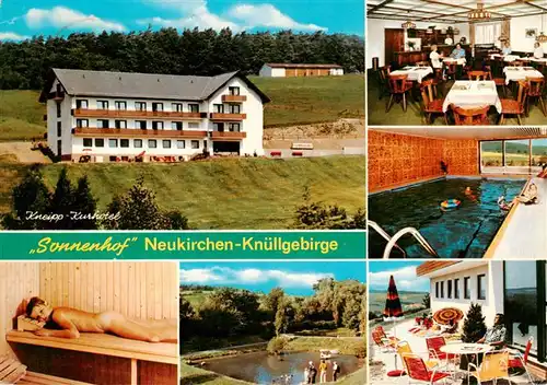 AK / Ansichtskarte 73935274 Neukirchen_Knuellgebirge Kneipp Kurhotel Sauna Freibad Gastraum Hallenbad Terrasse