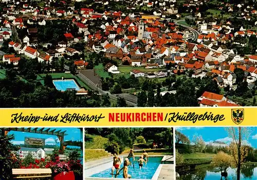 AK / Ansichtskarte 73935308 Neukirchen_Knuellgebirge Panorama Waldsanatorium Urbachtal und Klinik Dr Bartsch KG Fliegeraufnahme Wassertreten Parkteich