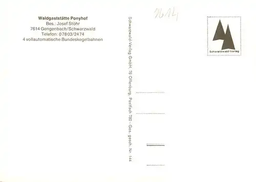 AK / Ansichtskarte 73935341 Gengenbach Waldgaststaette Ponyhof Gastraeume Kegelbahn