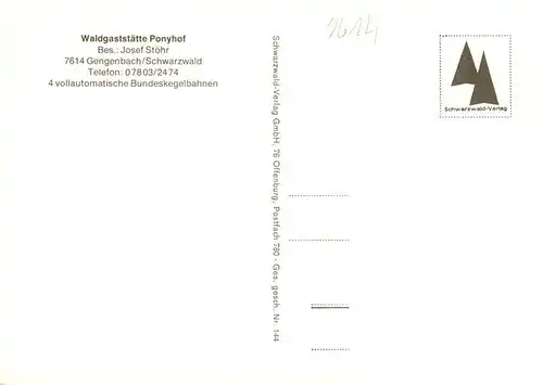 AK / Ansichtskarte  Gengenbach Waldgaststaette Ponyhof Gastraeume Kegelbahn
