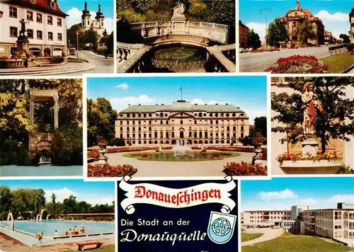 AK / Ansichtskarte 73935397 Donaueschingen Rathaus Donauquelle Schloss Schwimmbad Marienfigur Kurhaus