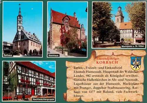 AK / Ansichtskarte  Korbach Rathaus Steinhaus Marktplatz Kirche Nachtwaechtergruppe Historie