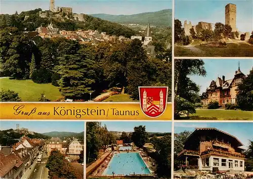 AK / Ansichtskarte  Koenigstein__Taunus Panorama Burgruine Ortspartien Schwimmbad Hotel