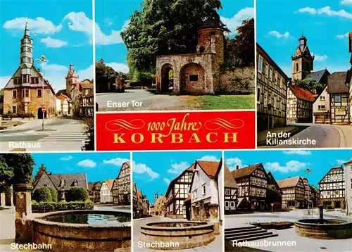 AK / Ansichtskarte 73935507 Korbach Rathaus Enser Tor Kilianskirche Stechbahn Brunnen Fachwerkhaeuser Altstadt