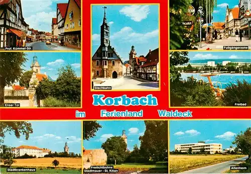 AK / Ansichtskarte 73935515 Korbach Stadtzentrum Enser Tor Krankenhaus Freilichtbuehne Stechbahn Fussgaengerzone Freibad Altenheim