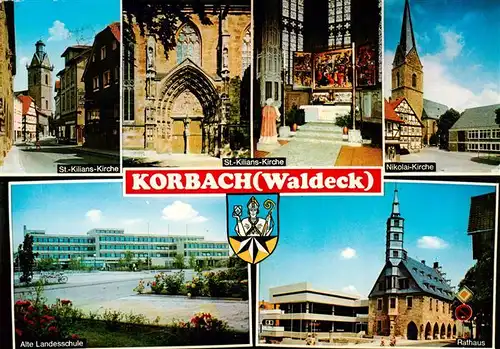 AK / Ansichtskarte  Korbach Kirchen Portal Altar Landesschule Rathaus