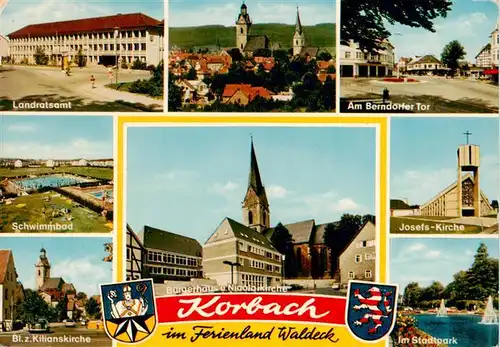 AK / Ansichtskarte 73935517 Korbach Landratsamt Ansicht mit Kirche Berndorfer Tor Freibad Buergerhaus Stadtpark