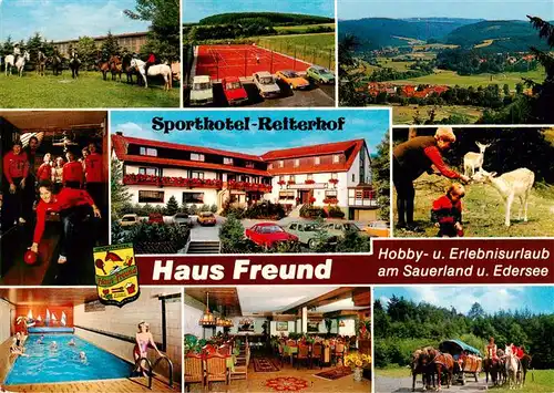 AK / Ansichtskarte 73935542 Oberorke Sporthotel Reiterhof Haus Freund Hallenbad Kegelbahn Pferdewagen Tennisplatz