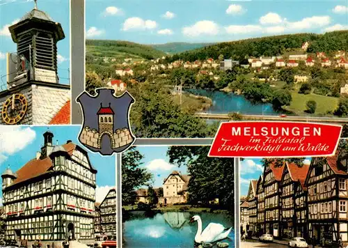 AK / Ansichtskarte  Melsungen_Fulda Panorama Luftkurort Altstadt Fachwerkhaeuser Teich Schwan 