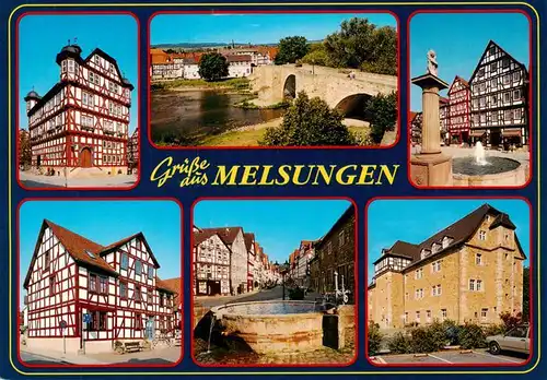AK / Ansichtskarte 73935574 Melsungen_Fulda Motive Altstadt Fachwerkhaeuser Brunnen Schloss Bruecke