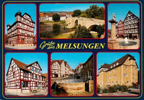 AK / Ansichtskarte  Melsungen_Fulda Motive Altstadt Fachwerkhaeuser Brunnen Schloss Bruecke